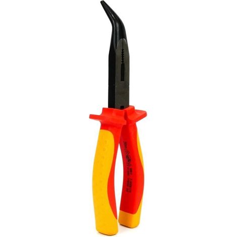 Pince à bec effilé, courbée 8", isolée contre 1000 V pour les électriciens professionnels, les frigoristes et les mécantroniciens (Pince à bec effilé, courbée 8")