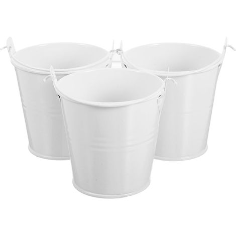 BESTonZON Lot de 3 mini seaux blancs en métal pour plantes grasses et d'intérieur, (1/5)
