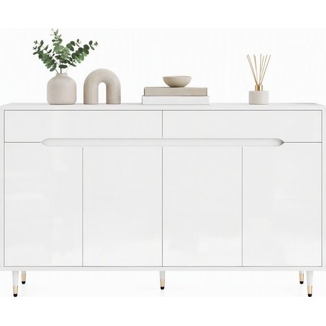 Meuble à chaussures blanc 2 portes, 2 tiroirs, étagères réglables et pieds dorés, style minimaliste pour 18 à 24 paires, entrée organisée et chic  CHICFURN (1/5)