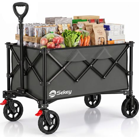 Sekey 150KG Bollerwagen Faltbar Handwagen mit Bremsen und normalen Reifen, 4-fach zusammenklappbares Design, Anthrazit