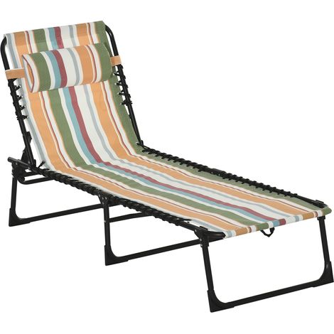 Folding Sun Lounger, Multicoloured Beach Chaise Chair, Garden Reclining Cot, 4 Position Adjustable, Camping Hiking Recliner UK (1/5)