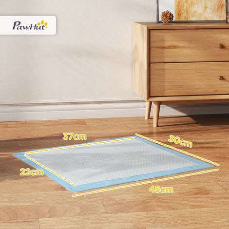 Ensemble de 100 tapis de toilette pour chiens en tissu non tissé 6 couches, papier et PE, 45 x 30 cm, bleu et blanc. (1/5)