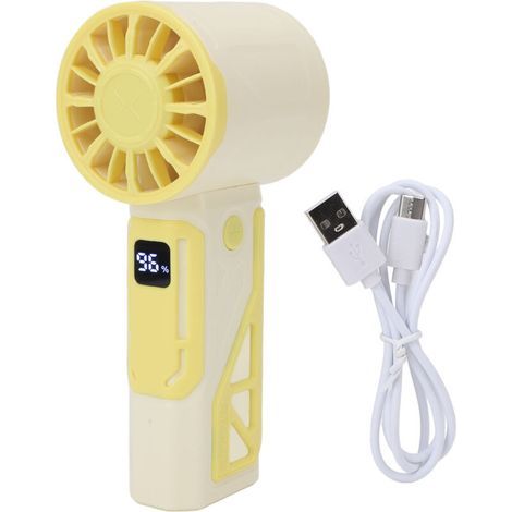 Ventilateur portable USB rechargeable – mini ventilateur de voyage puissant et silencieux, taille compacte (5,7 x 2,6 po), batterie 4000 mAh, en ABS, couleur jaune (1/5)