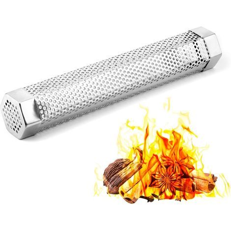 Tube fumoir pour barbecue - Acier inoxydable - Pour barbecues à granulés - Tube fumoir hexagonal - Fumoir à froid pour tous types de barbecues - 30 cm (1/5)
