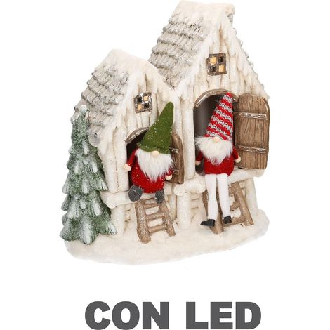 Casetta in Resina bianco con Led e gnomi cm 40x23xh44 (1/5)