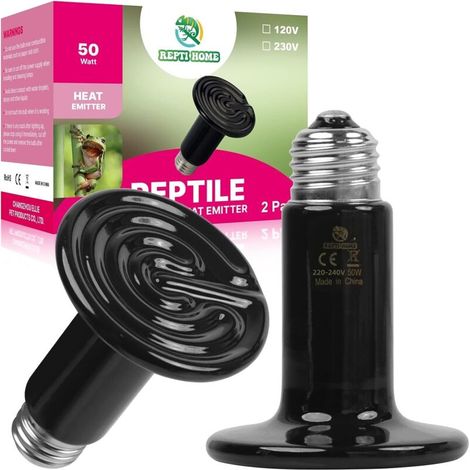 Chauffage Céramique lampe, 50W 2 Packs Ampoules Pour Reptiles, Chauffage Céramique Pour Amphibiens, Couveuse Pour Animaux De Compagnie, Poulets, Chiens, Chats (1/5)