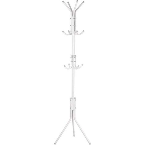 Metal Coat Rack with Multiple Hooks, Hat Rack, Tree Stand, Clothes Bag Hanger, Organizer for Home Bedroom (White) (1/4)