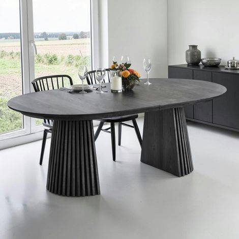 Table chêne noir pied baguette extensible 200/250/300 cm AMSTERDAM (1/5)