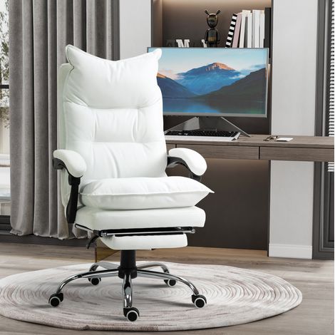 chaise bureau relax hauteur reglable cuir blanc metal OKMYHOME (1/3)