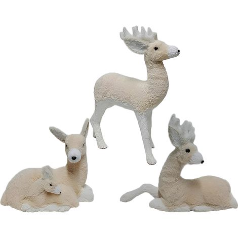 Set Renne Natalizie in Pelliccia Beige Ambientazione Natalizia 3 Pezzi con Effetto Scenico Realistico Decorazione Interni Natale