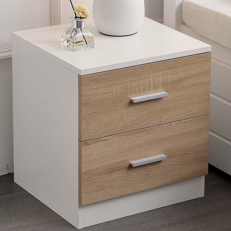 Comodino Mobiletto Cassettiera 2 Cassetti Design Moderno in legno MDF Bianco (1/5)