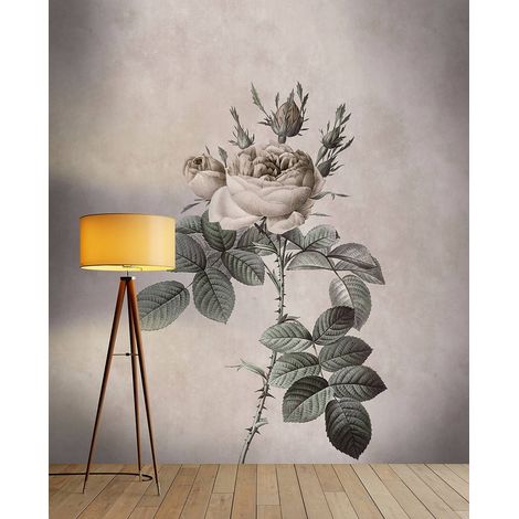 Papier peint panoramique romantique rose gris | Tapisserie panoramique fleurie rose vintage | Papier peint panoramique floral idéal chambre adulte - 270 x 400 cm (4 pièces) (1/5)