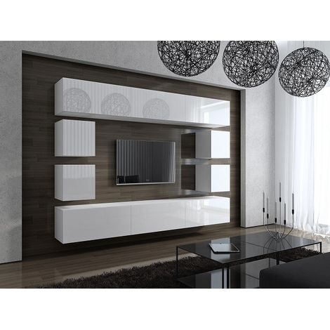 Ensemble meuble TV CONCEPT 17 blanc brillant 249 cm