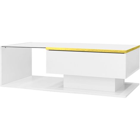 Table basse de 100 cm, blanc brillant. Tables d'appoint et tables basses avec verre et effet LED (1/5)