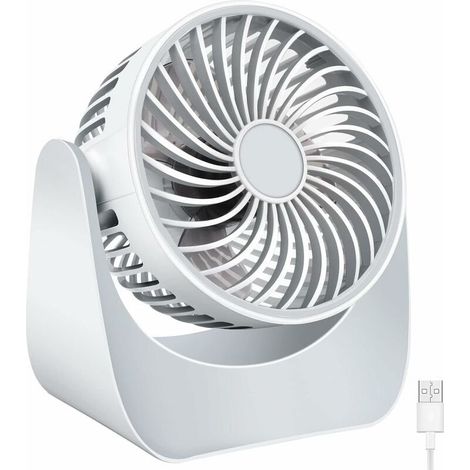 Mini ventilateur USB portable, ventilateur de bureau silencieux avec rotation à 360°, 3 vitesses, câble USB de 1,5 m, ventilateur de table pour bureau, voiture, chambre, voyage, camping, blanc (1/5)
