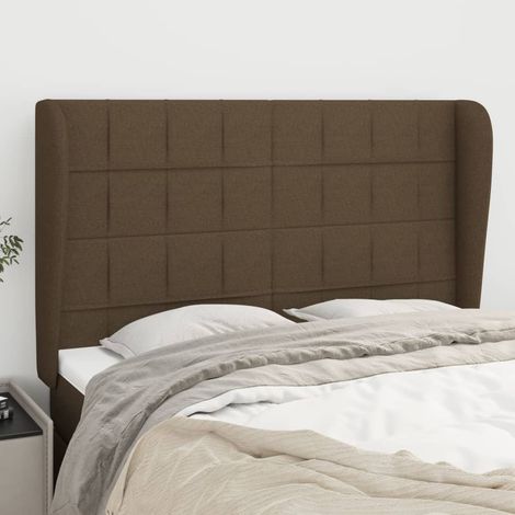 Tête lit de avec oreilles pour lit double, Cadre de lit, Tableau décoratif de chevet Marron foncé 147x23x118/128 cm Tissu CDE28093 (1/5)