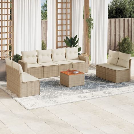 vidaXL Salon de jardin avec coussins 9 pcs beige résine tressée (1/5)