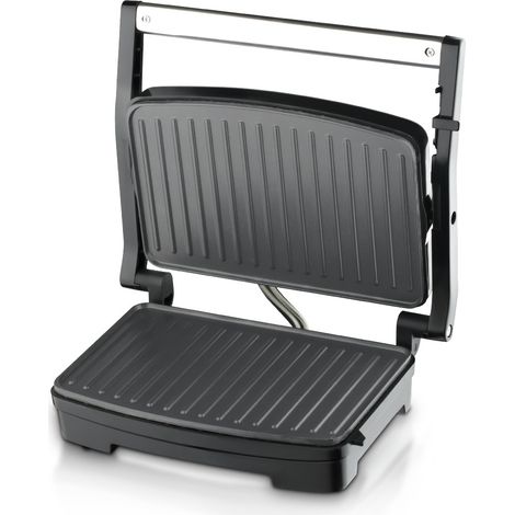 Gril de contact grand format - Appareil à sandwichs - 3 en 1 : gril de contact, appareil à sandwichs et gril de table pliable - 1 pièce - Noir (1/5)