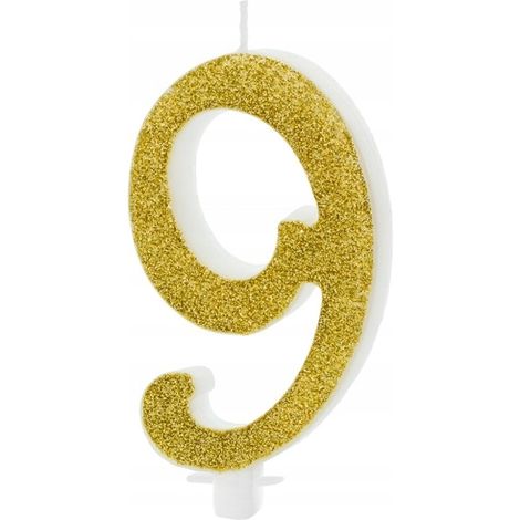 Candelina di compleanno numero 9, oro, 10 cm, 1 pz.