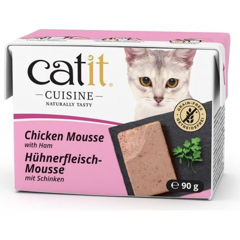 Pâtée pour Chats, Mousse à la Viande de Poulet et au Jambon, Aliment Complet, 90 g, sans Céréales, Haute Teneur en Viande (1/5)
