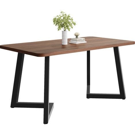 Mesa de comedor rectangular 117 x 68 cm MDF y metal negro color nogal (1/5)