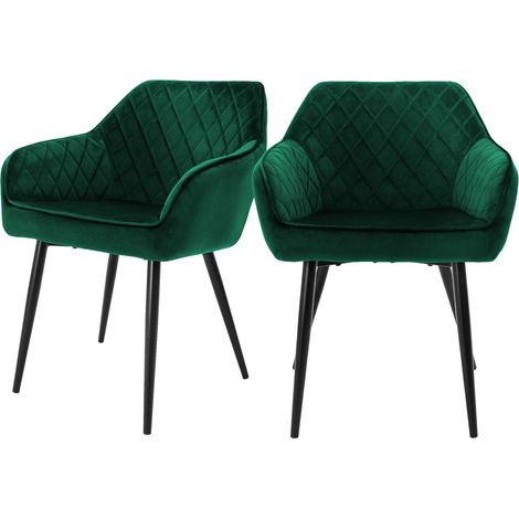 ML-Design Esszimmerstühle 2er Set mit Samtbezug, Dunkelgrün, Küchenstuhl mit Armlehne und Rückenlehne, Polsterstuhl mit Stahlgestell, Ergonomischer Stuhl für Esstisch, Esszimmerstuhl, Wohnzimmerstuhl