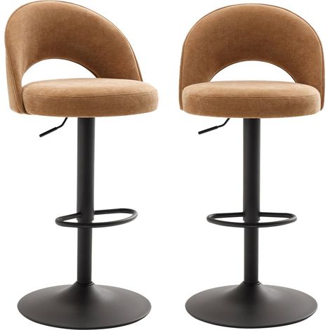 sweeek - 2er-Set höhenverstellbare Barhocker mit schwarzem Gestell und Stoffbezug