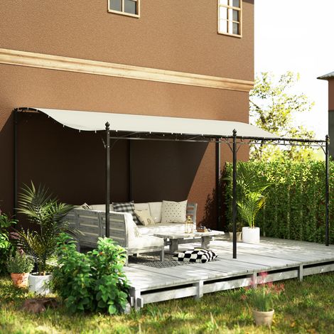 Pergola 3 x 5 m, tettoia da giardino flessibile con telone impermeabile e struttura metallica, ombreggiante, colore bianco crema.
