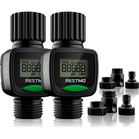 Lot de 2 débitmètres d'eau, haute précision, mesure la consommation de gallon/litre et le débit pour arrosage de tuyau d'arrosage, remplissage de réservoir d'eau de camping-car, arroseur (1/5)