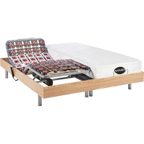 Set da relax, con sospensioni, memory foam e bambù LYSIS III di NATUREA - Motori OKIN - 2 x 80 x 200 cm - Quercia naturale
