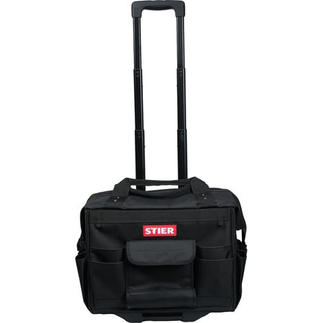 STIER Werkzeugtrolley Premium+, leer und unbestückt, schwarzer Werkzeugkoffer, reißfestes Polyester, 19 Fächer, Leichtlauf-Rollen und ergonomischer Griff für komfortablen Transport (1/5)