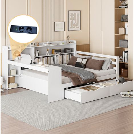 Schlafsofa 140/200 cm weiß aus Holz mit Schreibtisch und Stauraum (1/5)