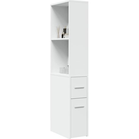 Badschrank Schmal mit Rollen Weiß Holzwerkstoff