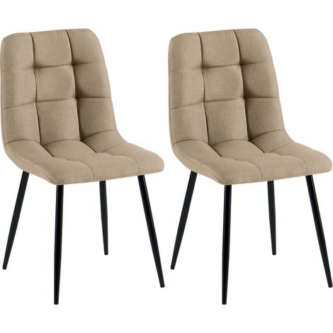 Set di 2 sedie da pranzo con cuciture decorative quadrate in tessuto color tortora e metallo nero 100007340