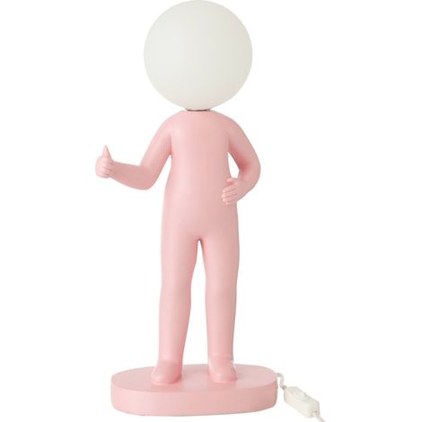 Lampe design pouce en résine rose pour déco originale chambre - Rose pastel et blanc lumineux (1/3)