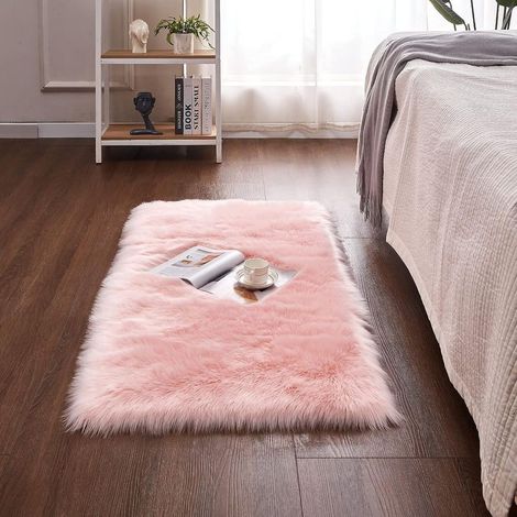 Kunstfellteppich aus Lammfell, Synthetikfellteppich für Wohnzimmer, Dekoteppich, Stuhl-/Sofavorit, Schlafzimmer oder Kinderzimmer, Bett, Sofa oder Stuhl (Rosa, 50 x 150 cm)