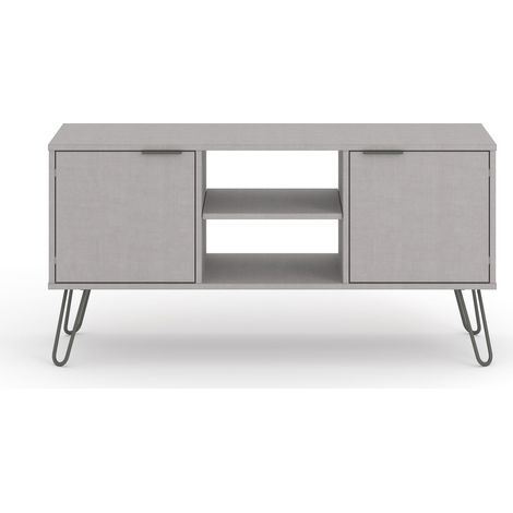2 Door Flat Screen TV Unit - Textured Manufactured Board/Metal - 114.5 x 39.5 x 57 cm - Grey (1/4)