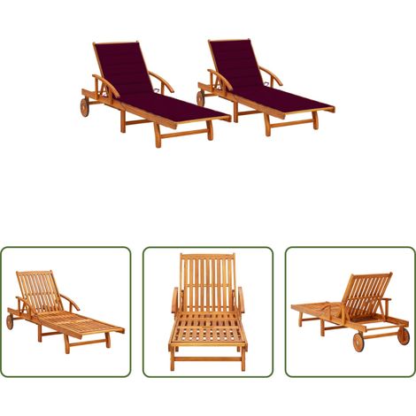 Chaise longue bois - Chaises longues lot de 2 avec coussins Bois d'acacia solide (1/5)