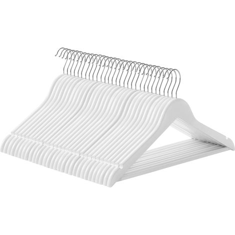 SONGMICS Grucce Legno, 30 Pezzi, Appendiabiti con Scanalature su Spalle, Barra Portapantaloni Antiscivolo e Gancio Girevole a 360°, per Completi Camicie Cappotti, Bianco CRW031WT (1/4)