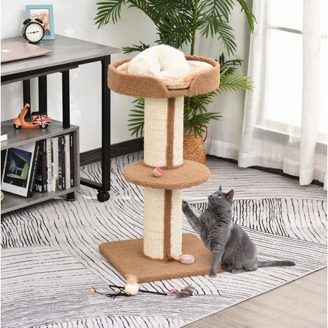 Arbre à chat en sisal et polyester marron clair, multiniveaux avec plateformes pour griffer, se reposer et grimper, 45 x 45 x 91 cm (1/5)