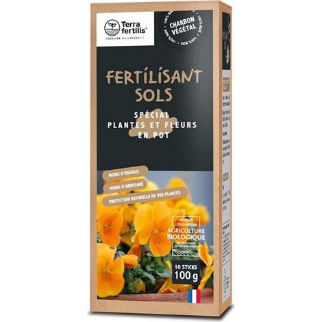 Fertilisant Sols spécial Plantes et Fleurs en pot Biochar Stimule la vitalité des plantes d'intérieur Réduit les besoins en arrosage et en engrais Boîte 10 sticks de 10 g (1/5)
