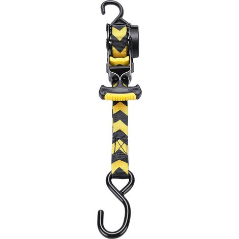 Sangle D'arrimage Téléscopique Auto 3.3m 680KG Résistance Polyester Tendeur Poignée T Moto Camping Flèches Jaune Noir (1/5)