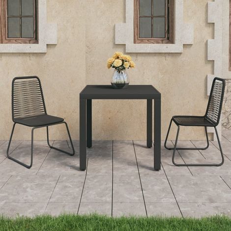 Set de comedor de jardín de 3 piezas PVC ratán negro (1/5)