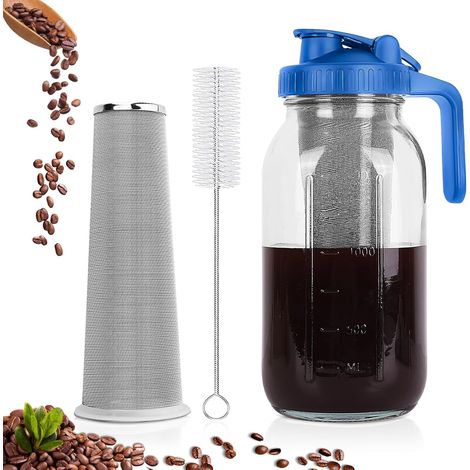 1,8-Liter-Kaltbrüh-Kaffeemaschine – Glas und Edelstahl – 160-Mikron-Filter – Für Kaffee und Tee – Blau (1/5)