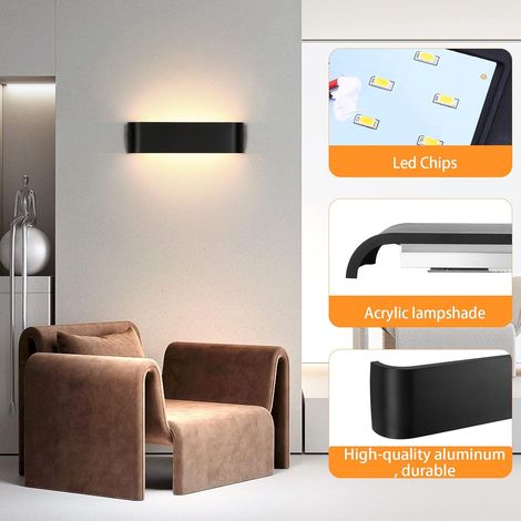 AIDUCHO Applique Murale Intérieure LED 16W-30CM Blanc Chaud 3000K Lampe Murale Aluminium Eclairage Mural Moderne IP44 Luminaire Mural Up Down Décoratif pour Chambre Salon Escalier Couloir Hôtel Noir