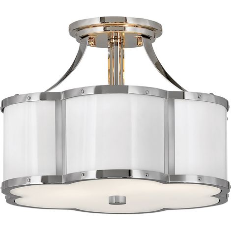 Lampada A Soffitto Contemporanea Chance Acciaio Nichel Lucido Vetro Bianco 2 Luci E27 (1/4)