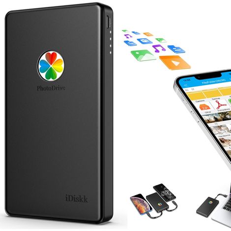 Disque Dur Externe Lightning pour iPhone, certifié MFi 3 en 1 avec 3 câbles intégrés, Disque Dur Portable, Disque Dur USB-C pour iPhone/iPad/Mac/PC et téléphones Portables de (Noir) (1/5)