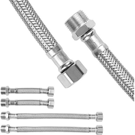 Tuyaux Flexibles Robinet Acier Inox 3/8" Lot 4, 20cm+10cm pour Raccordement Salle de Bain (1/5)