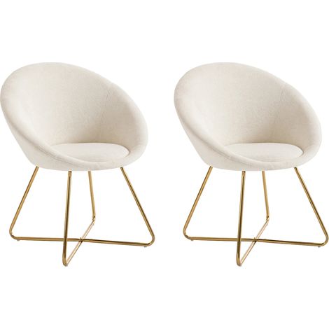 Lot de 2 chaises en tissu bouclette et métal doré - Blanc - BURBAN (1/5)