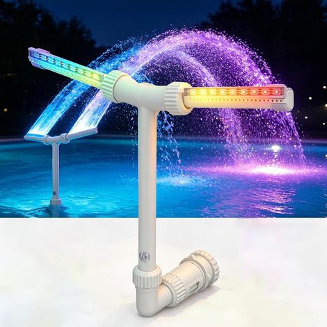 Fontaine solaire cascade avec lumière LED et télécommande APP, 11 couleurs et 6 modes d'éclairage, fontaine de piscine rechargeable, 10 heures d'autonomie, pour piscine hors-sol, piscine encastrée et (1/5)